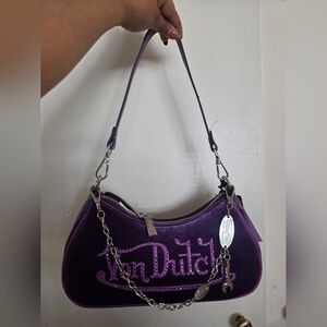 Von Dutch Velvet Purple Shoulder Bag